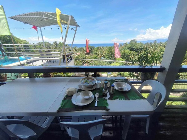 Outdoor dining - overlooking view house samal Island with mini pool (Island Garden City of Samal)