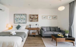Basic Studio | Individually furnished, laptop workspace, blackout drapes