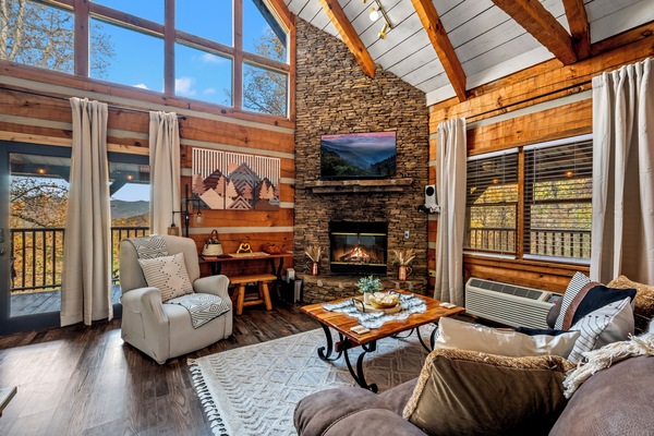 Smart TV, fireplace, video games, stereo
