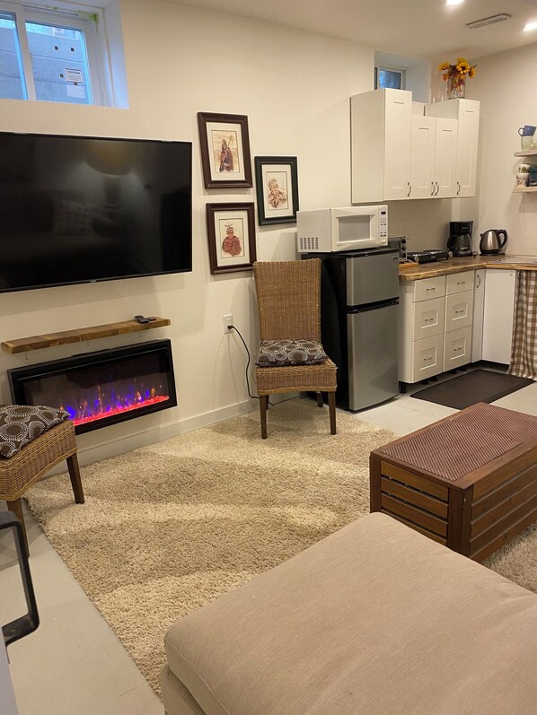 TV, fireplace - LOFTY BASEMENT APARTMENT BY BEACH (Toronto)