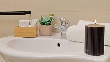 Douche, sĂšche-cheveux, bidet, serviettes fournies