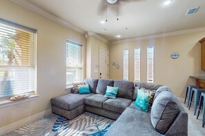 TV - Single-level, central condo with yard & beach views - steps to sand (South Padre Island)