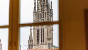 A Gothic-style cathedral with intricate spires and detailed stonework.