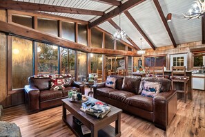 Smart TV, fireplace, video games, foosball