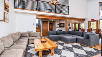 Smart TV, fireplace, table football