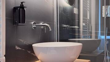 Shower, hair dryer, bidet, towels