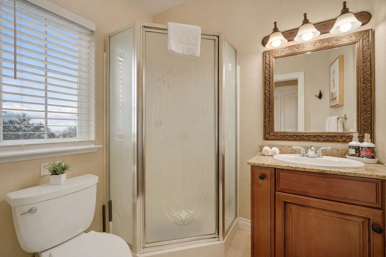 Shower, eco-friendly toiletries, hair dryer, towels