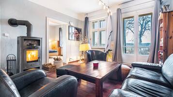 TV, fireplace, DVD player, stereo