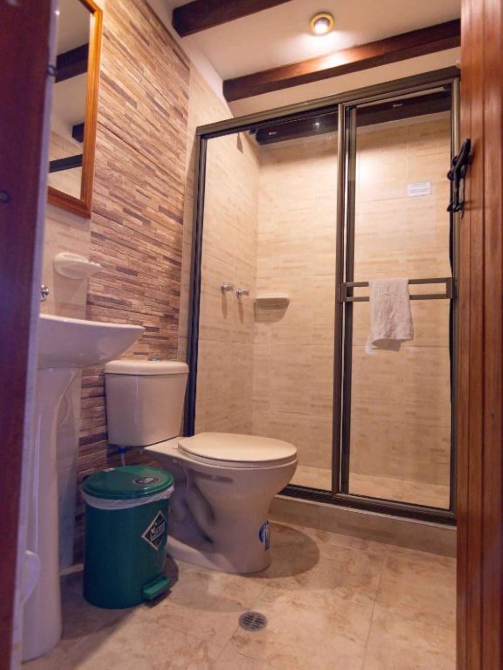 Shower, towels, soap, toilet paper
