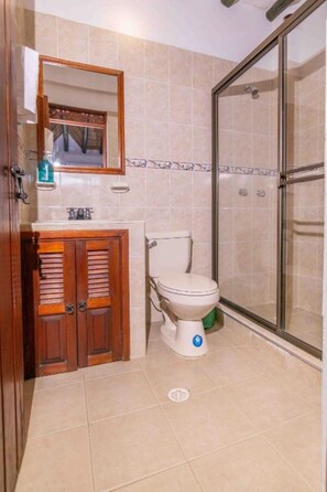 Shower, towels, soap, toilet paper - Bello Hogar (Casa Colonial).
 (Villa de Leyva)