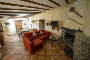 TV, fireplace, books - farmhouse San Marcos (Laroya)
