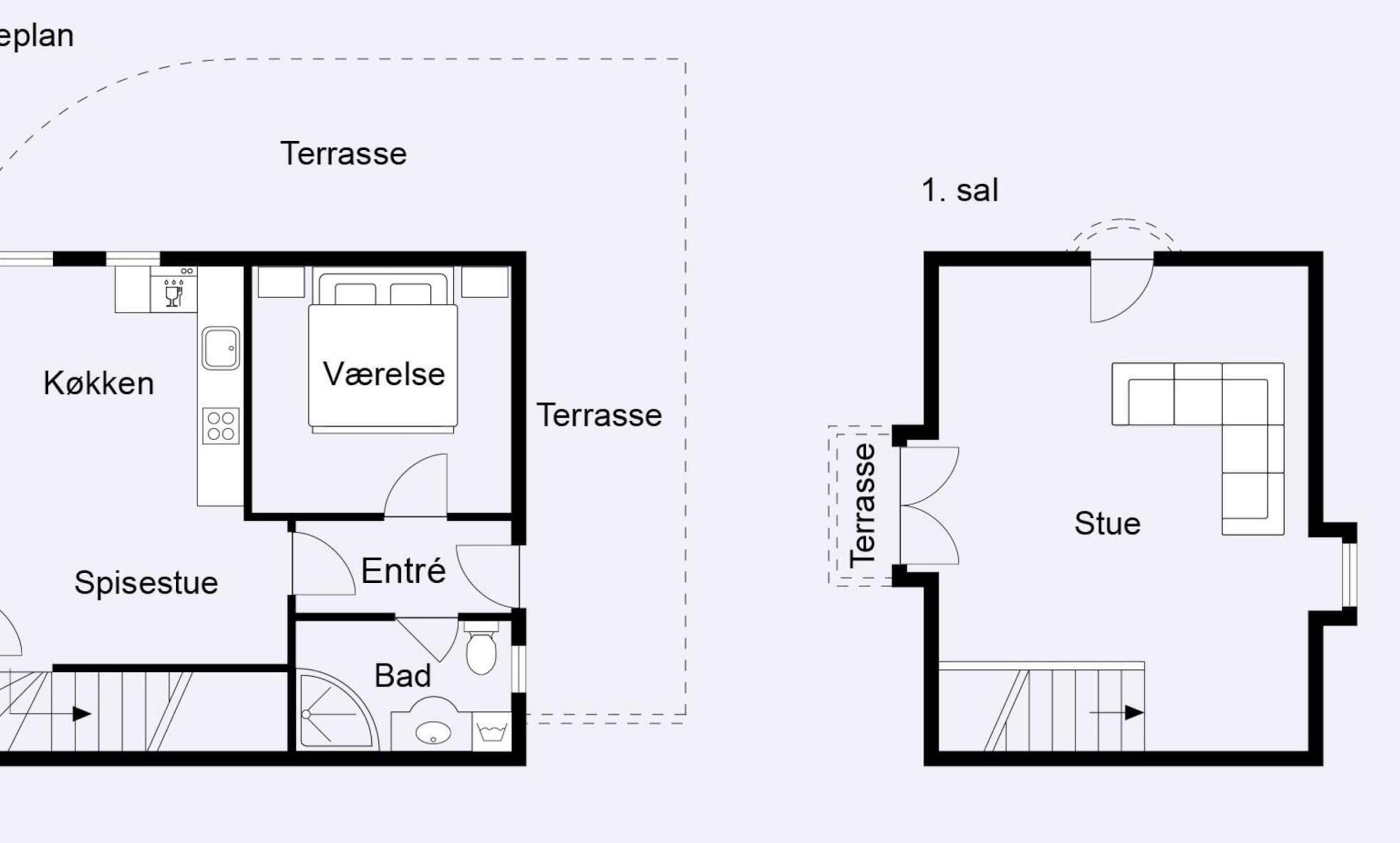 A floor plan with a kitchen, ensuite bathroom, and a study area.