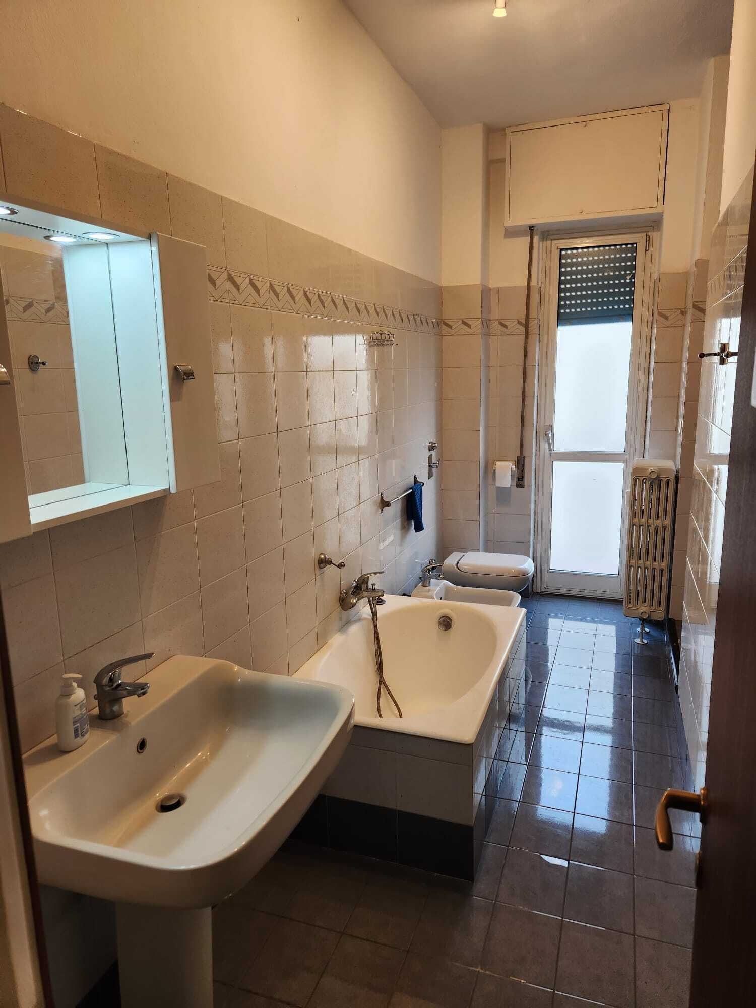 Separate tub and shower, hair dryer, bidet, towels