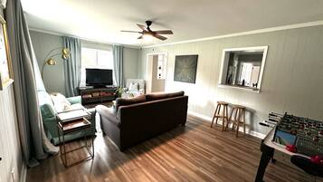 Smart TV, foosball, books