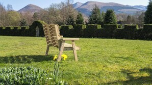 A wooden chair in a grassy field with mountains in the background. - Mizpah Bed & Breakfast (Roybridge)