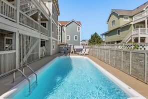 A heated pool - Semper Surf: Private Pool, Hot Tub, Rec Room (Nags Head)