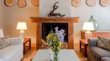 Fireplace, books