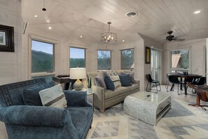 Smart TV, fireplace, video games, offices