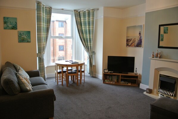 TV, DVD player, books