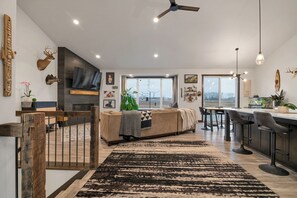 Smart TV, fireplace, video games, computer monitors