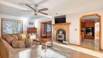 TV, fireplace, DVD player, foosball