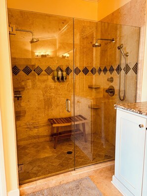 Shower, jetted bath, eco-friendly toiletries, hair dryer