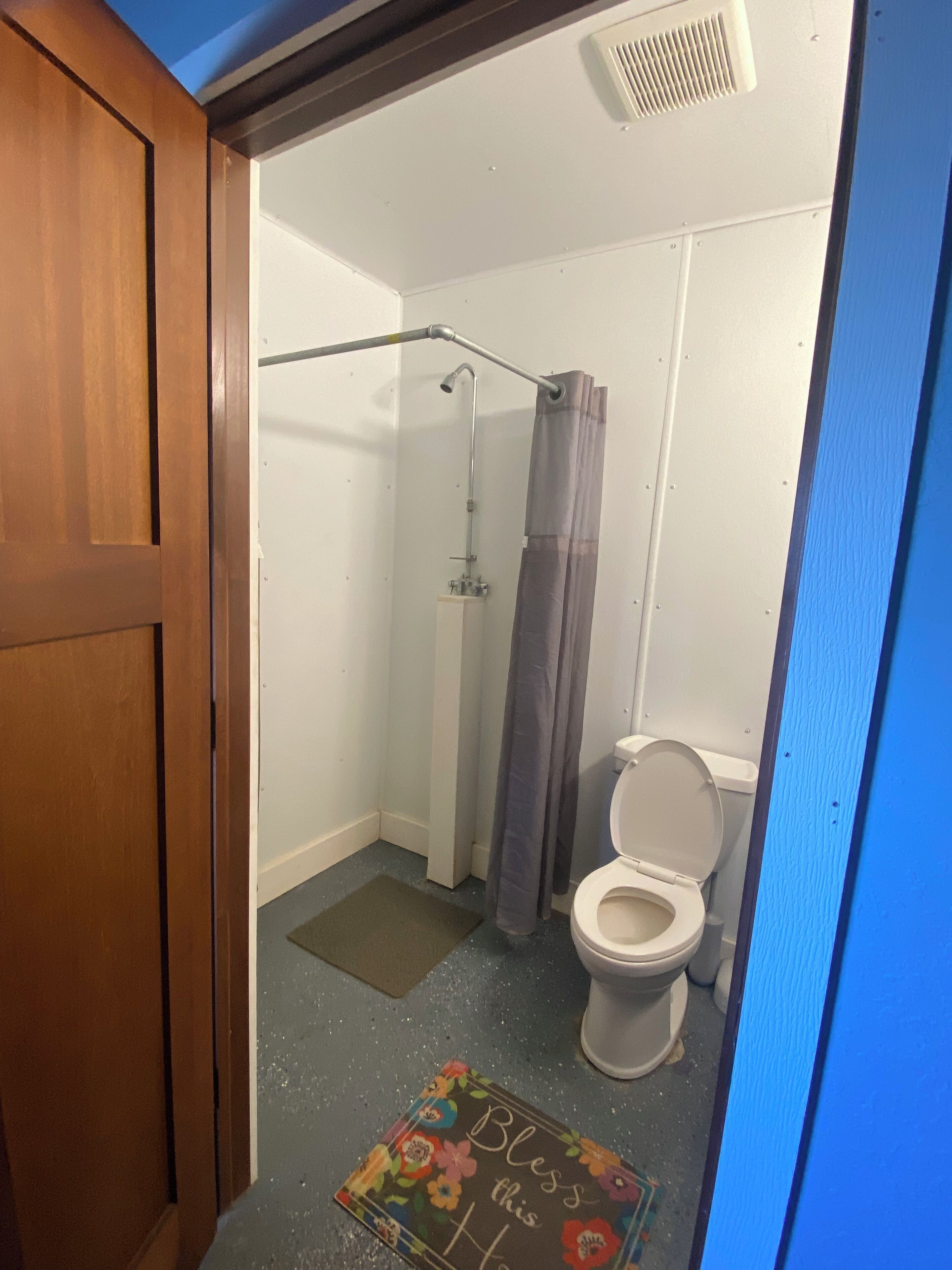 Shower, towels, toilet paper