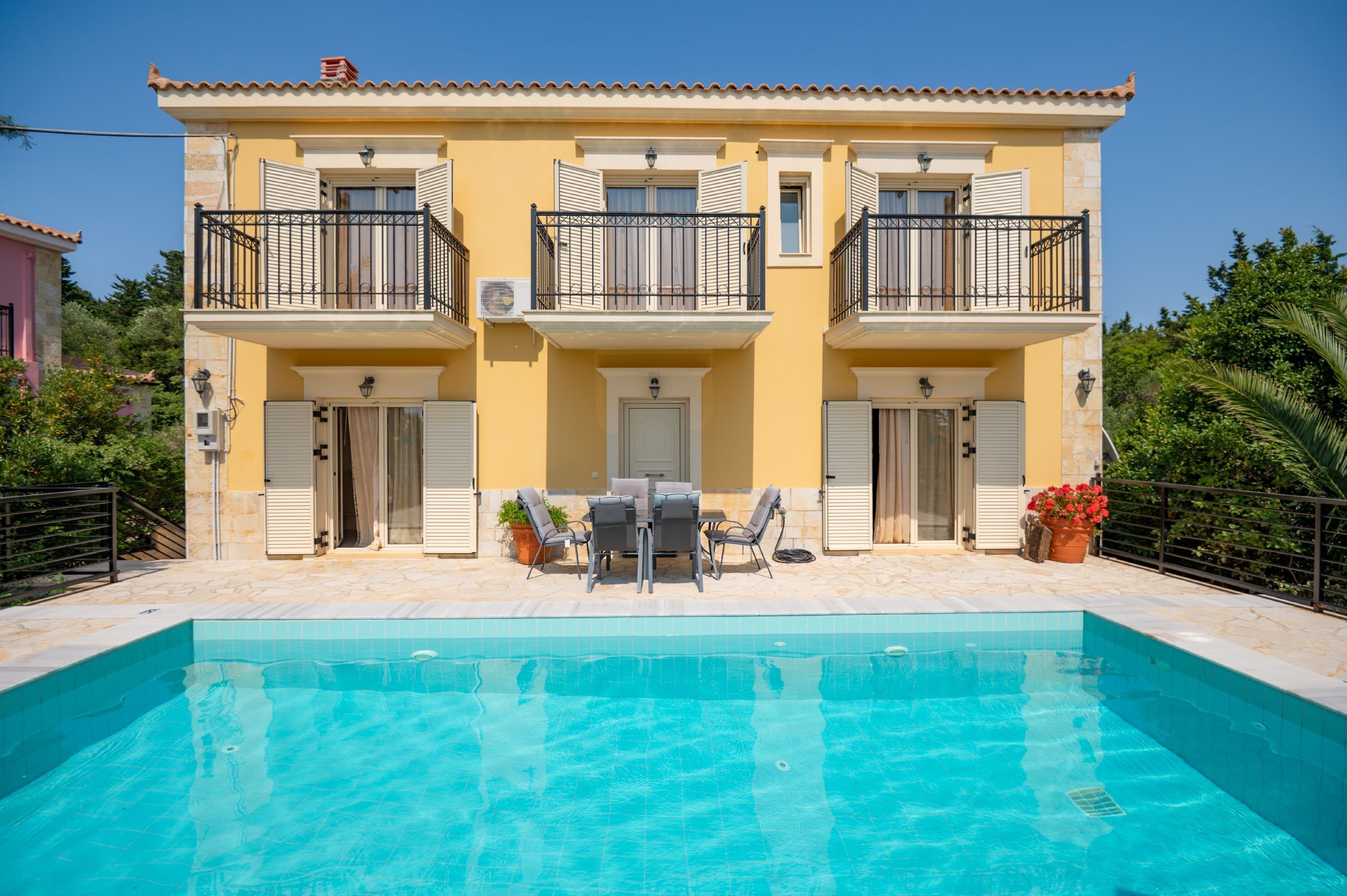 Tasteful morning tones of pool and property