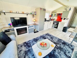 Smart TV, fireplace, DVD player, books - Cornwall Sea/Countryside Caravan with Hot Tub Family and Pet Friendly (Newquay)