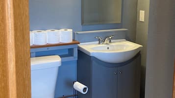 Douche, serviettes fournies, papier toilette