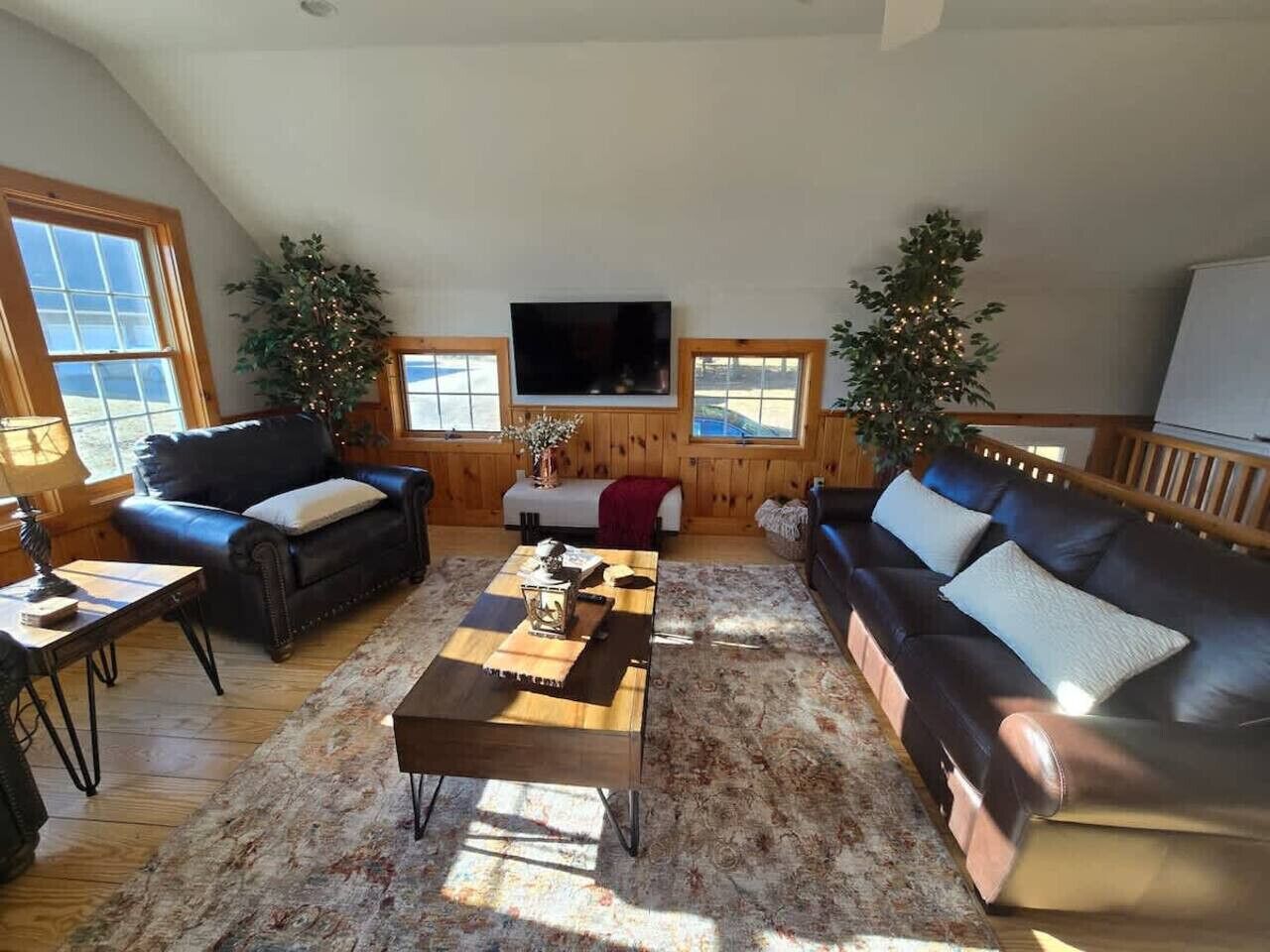 Télévision, cheminée, chaîne hi-fi