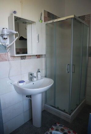 Shower, jetted tub, hair dryer, bidet