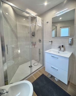 Dusche, Haartrockner, Bidet, Handtücher