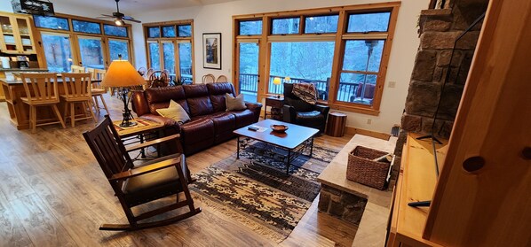 Smart TV, fireplace, stereo