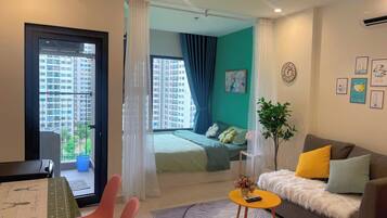 1 makuuhuone, pimennysverhot, silitysrauta/-lauta, ilmainen Wi-Fi