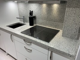 Deluxe Studio, Non Smoking, City View | Private kitchen | Fridge, microwave, oven, stovetop