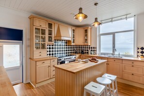 Fridge, oven, dishwasher, cookware/dishes/utensils