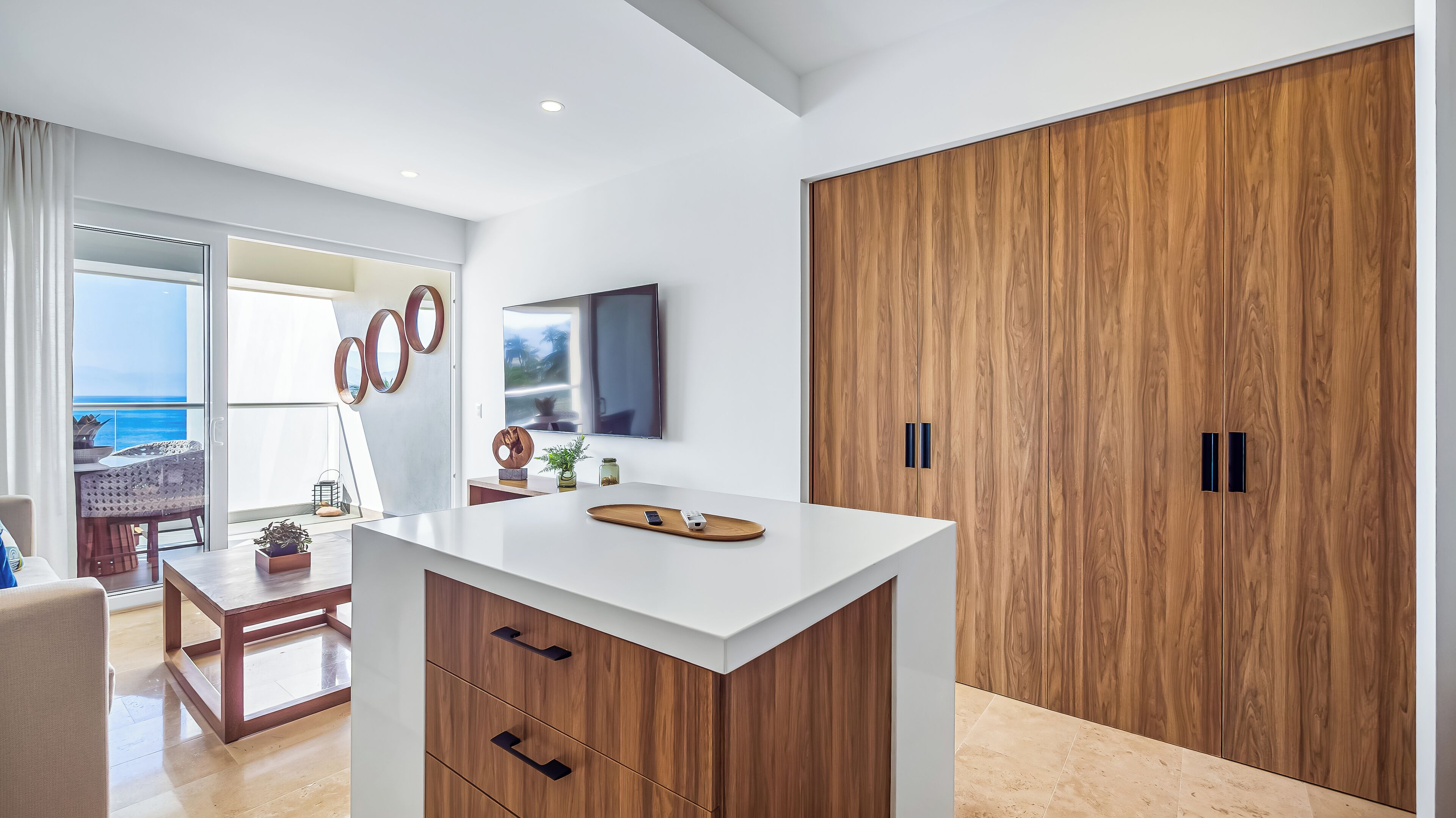 Deluxe Apartment, 1 King Bed with Sofa bed, Balcony, Beach View | Living area | 42-inch Smart TV with cable channels