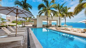 3 outdoor pools, pool loungers - Oceanfront 1BR with Balcony & Pool (Puerto Vallarta)