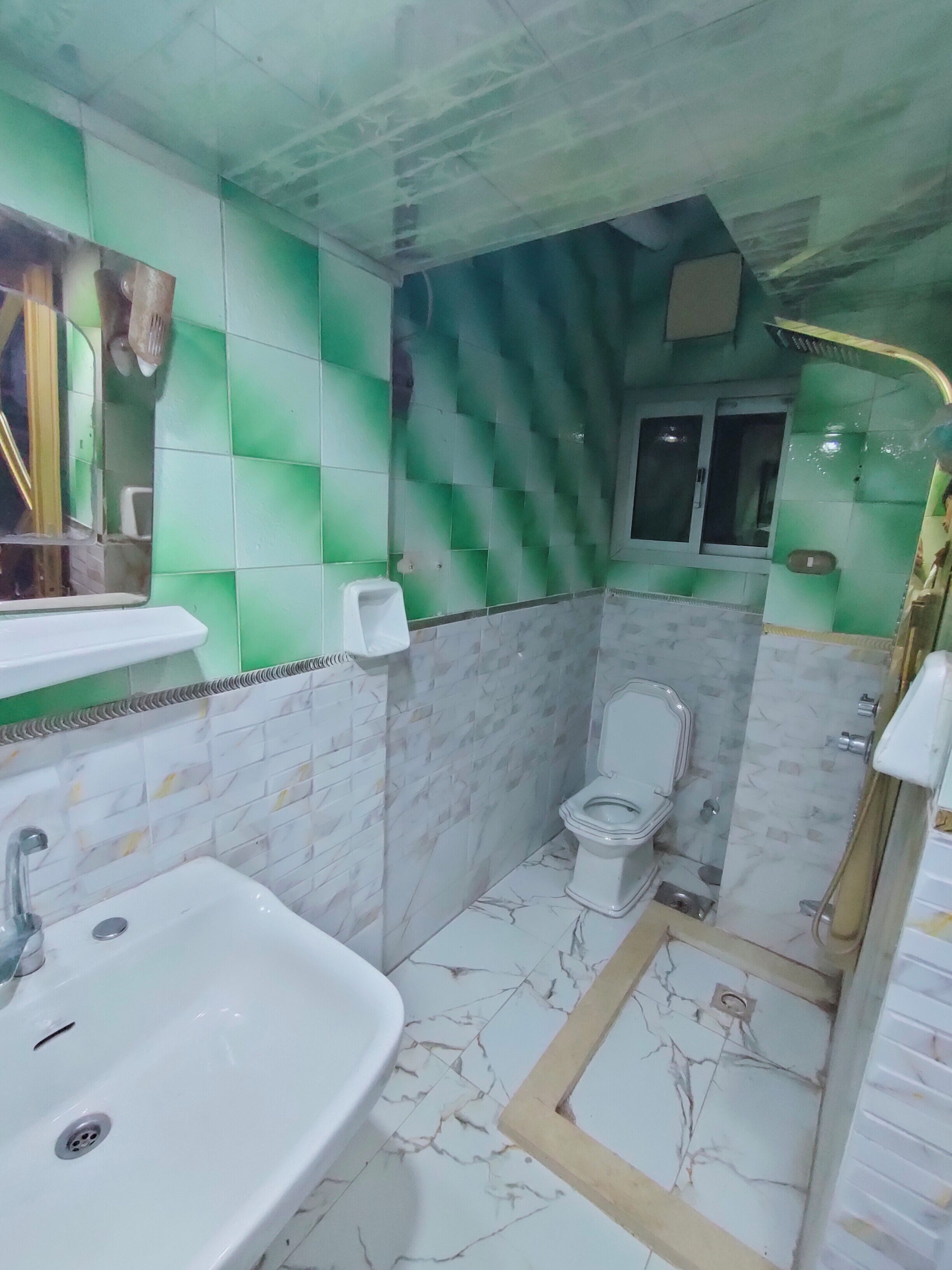 Un baño con lavamanos, inodoro y zona de ducha.