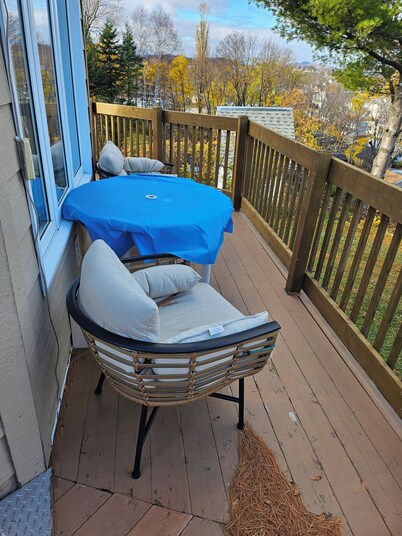 Solarium overlooking city, river and mountains. Sometimes Northern lights.