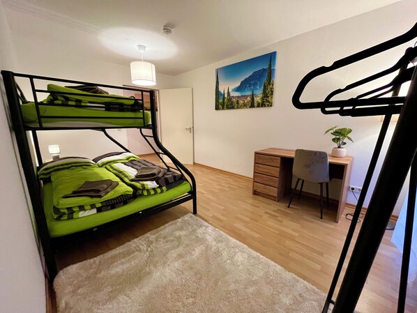 2 bedrooms, desk, travel crib, WiFi