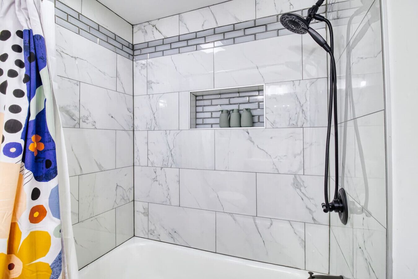 Hair dryer, towels, shampoo