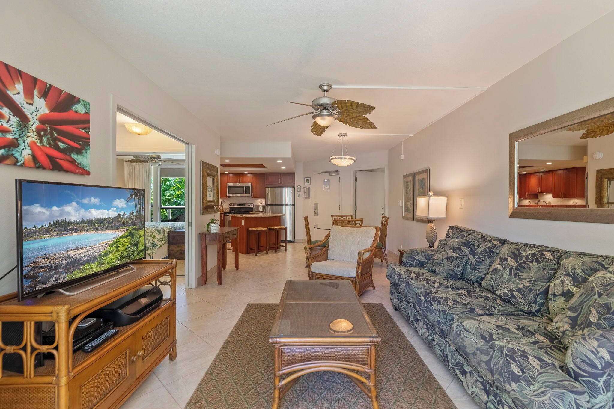 Smart TV, DVD player, books, stereo