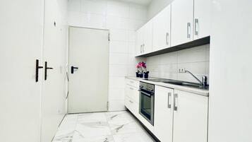 Fridge, oven, stovetop, cookware/dishes/utensils