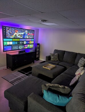 Smart TV, DVD player, table football, stereo