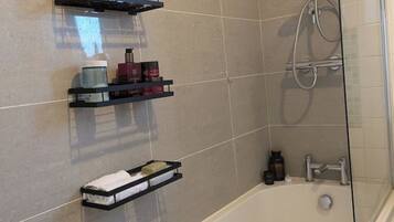 Hair dryer, towels, toilet paper