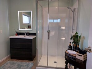 Dusche, Haartrockner, Handtücher, Seife