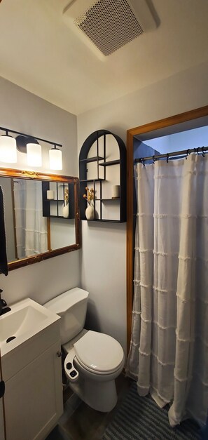 Regadera, bidet, toallas, jabón