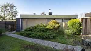 A modern house with a brick exterior, a gravel pathway, and a variety of shrubs and plants. - Furnished Bungalow With Garden (Sint Maartensvlotbrug)